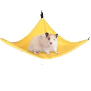 Small Pet Hammock Triangle Pet Cage Hammock Hanging Bed Cage Accessories for Hamster Squirrel Sugar Glider Guinea Pig Mice Rats Birds(Yellow) - Pet Hammock