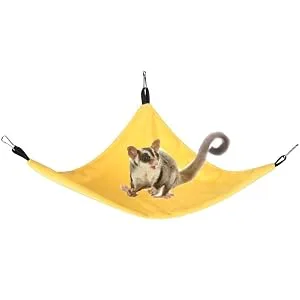 Small Pet Hammock Triangle Pet Cage Hammock Hanging Bed Cage Accessories for Hamster Squirrel Sugar Glider Guinea Pig Mice Rats Birds(Yellow) - Pet Hammock