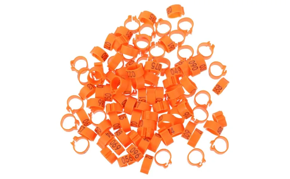 VILLFUL 100 Pcs Pigeon Anklet Numbered Pigeon Deterrent Sound Clips Drumstick Chicken Foot Ring Plastic 1.3X1.3CM Orange - product information 5