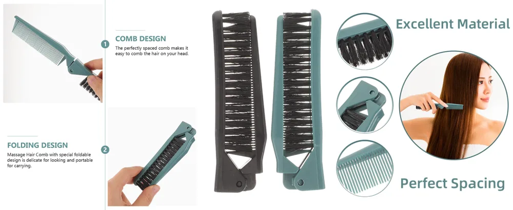 GLEAVI 2Pcs Small Double Folding Hair Brush: Hair Styling Salon Brush Comb Folding Comb Double Use Comb for Curly And Straight Hair - details
