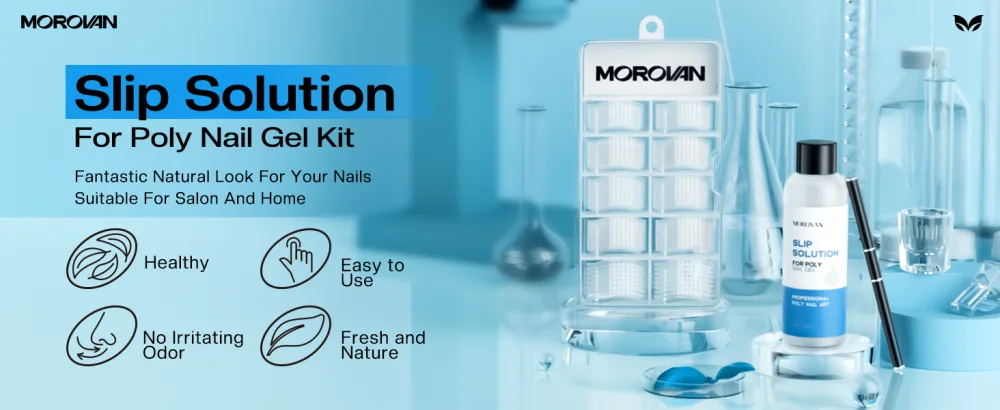 Morovan Slip Solution Poly Gel 2.5oz Nail Extension Gel Slip Solution Anti-stick Gel Solution Liquid With Brush Nail Tips Clips Crystal Cup for Poly Nail Gel Nail Art Kit Easy DIY - product information 1