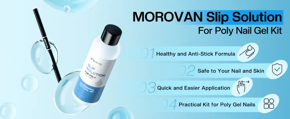 Morovan Slip Solution Poly Gel 2.5oz Nail Extension Gel Slip Solution Anti-stick Gel Solution Liquid With Brush Nail Tips Clips Crystal Cup for Poly Nail Gel Nail Art Kit Easy DIY - product information 2