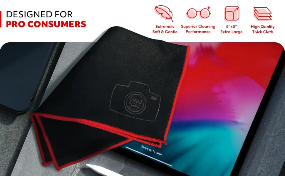 Clean & Clear Microfiber Cleaning Cloth, Extra Large 8 Pack Ultra Premium Microfiber Cleaning Cloth - Microfiber Cloth for Camera Lens, Glasses, Screens, and All Lens. - product information 3