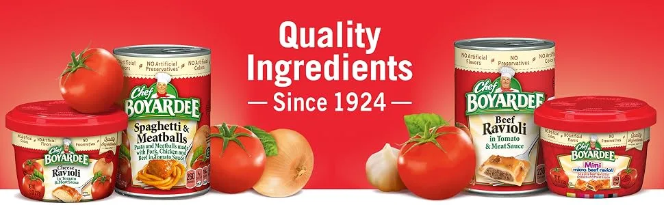 Chef Boyardee Mini Beef Ravioli in Tomato & Meat Sauce, 4-pack, 60 oz - Chef Boyardee microwave meals made with quality ingredients since 1924.
