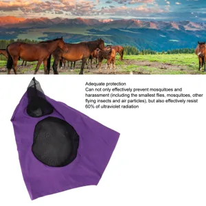 Horse Mesh Fly Mask Breathable Elastic Horse Face Mask with Ears Riding Equestrian Equipment (Purple) - product information 6