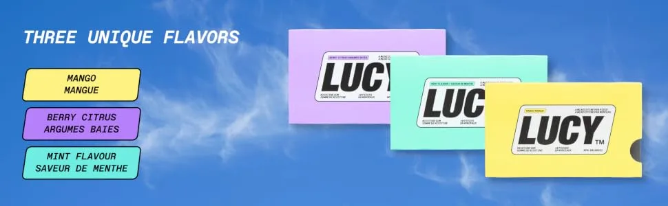 LUCY Nicotine Gum 4mg 30 Count Sample Pack Mint Mango Berry Citrus - Quit Smoking Aid Reduce Withdrawal Symptoms Fight Cravings Discreet 3 Packs ( 10 Counts Each Pack ) - LUCY Nicotine Gum Flavors