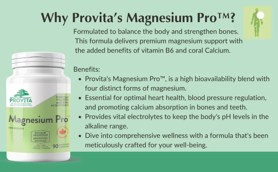 Provita Magnesium Pro - Advanced formulation featuring 4 forms of magnesium vitamin B6 and coral calcium. - Bio-available Vegan Blend (90 Capsules) - product information 3