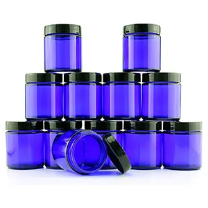 4-Ounce Cobalt Blue Glass Straight Sided Cosmetic Jars (12-Pack) 120 ml. Capacity, BPA-Free Lids - cornucopia bottles jars canisters storage glass plastic metal containers pump spray lids functional