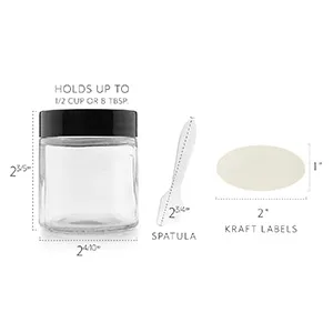 Cornucopia 4-Ounce Clear Glass Jars (12-Pack) Straight-Sided Containers for Cosmetics and Food Storage with Spatulas and Labels - cornucopia bottles jars canisters storage glass plastic metal containers pump spray lids