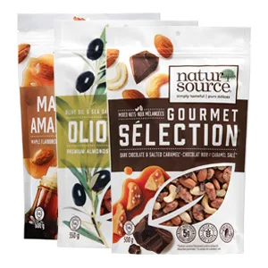 naturSource Artisanal Gourmet Selection Almonds Dark Chocolate and Salted Caramel Non-GMO Made in Canada Value Size Re-Sealable Pack (500 Gram) Gourmet S lection - Natur Source Almonds