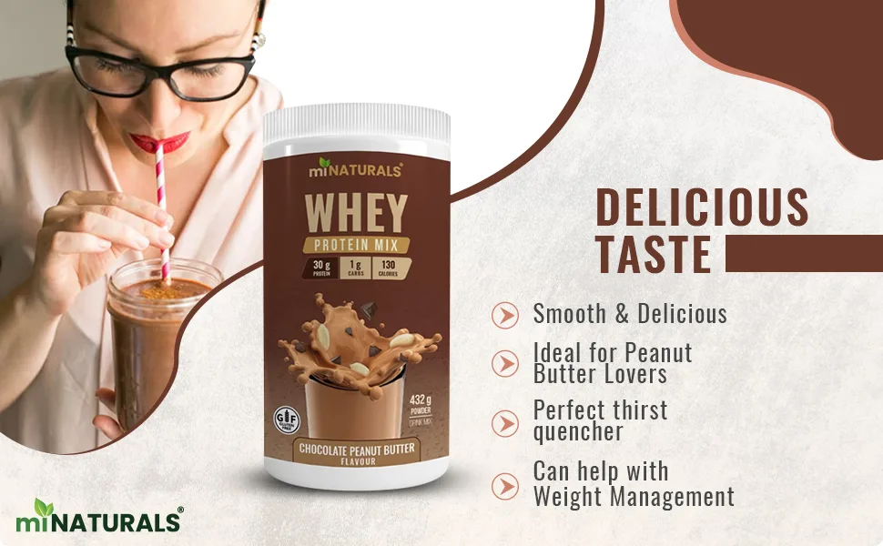 miNATURALS Whey Pure Isolate High Protein Drink Mix Powder For Shakes - 432g (Chocolate Peanut Butter) - whey, drink mix, peanut butter