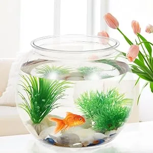 POPETPOP Plastic Fish Bowl Small Fish Tank Desktop Fish Tank Clear Round Fish Bowl 19.5X19.5X18CM Transparent - Fish Bowl