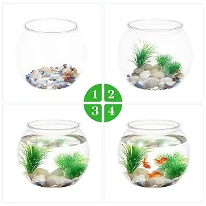 POPETPOP Plastic Fish Bowl Small Fish Tank Desktop Fish Tank Clear Round Fish Bowl 19.5X19.5X18CM Transparent - Fish Bowl