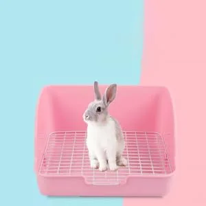 HAPINARY Box Rabbit Potty Bunny Litter Cat Litter Pan Hamster Toilet Corner Pet Litter Pan Plastic 28x23cm Pink - product information 5