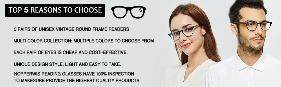 5 Pairs Reading Glasses - Standard Fit Spring Hinge Readers Glasses for Men and Women 5 Pack Mix Color 1.5 x - Norperwis reader eyeglasses for men women