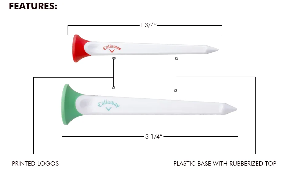 Callaway Par-Tee Plastic Golf Tees, White, 4 Pack - Features Banner