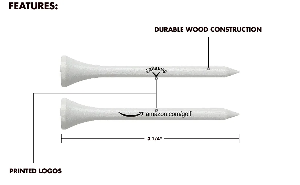 Callaway Wood Golf Tees, Pack of 100 Tees (Multiple Colors and Sizes Available) Red/White/Blue 3.25 inch - Features Banner