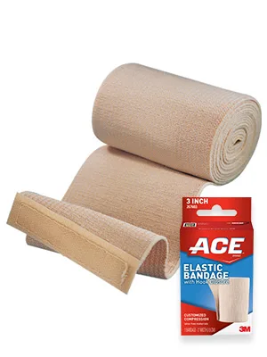 ACE Elastic Bandage with Hook Closure, 4 Inches 1 ea (Pack of 3) - ACE Elastic Bandage slightly unrolled next to packaging
