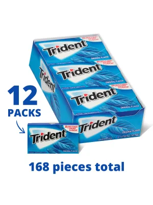 Trident Original Flavor Sugar Free Gum, 12 Packs of 14 Pieces (168 Total Pieces) - image