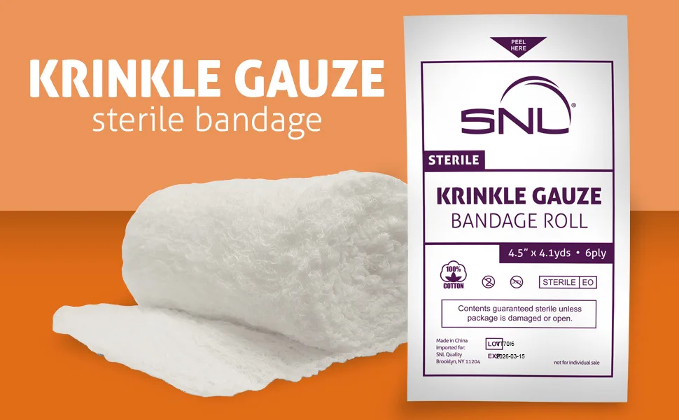 SNL Sterile Krinkle Kerlix Type 4 1/2" x 4 1/8 Yds, Latex Free, Bandage Roll - Pack of 12 - Krinkle Title