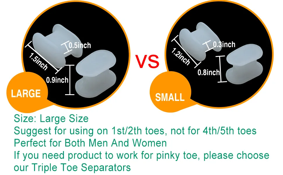 Povihome 10 Pack Toe Spacers Separators, Bunion Corrector Gel Orthotics (1/2'' Thick) for Bunion, Overlapping Toes - L Size - R024_02
