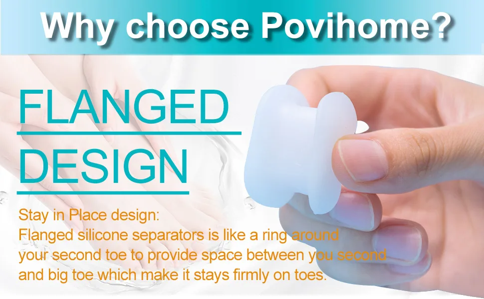 Povihome 10 Pack Toe Spacers Separators, Bunion Corrector Gel Orthotics (1/2'' Thick) for Bunion, Overlapping Toes - L Size - silicone toe spacers