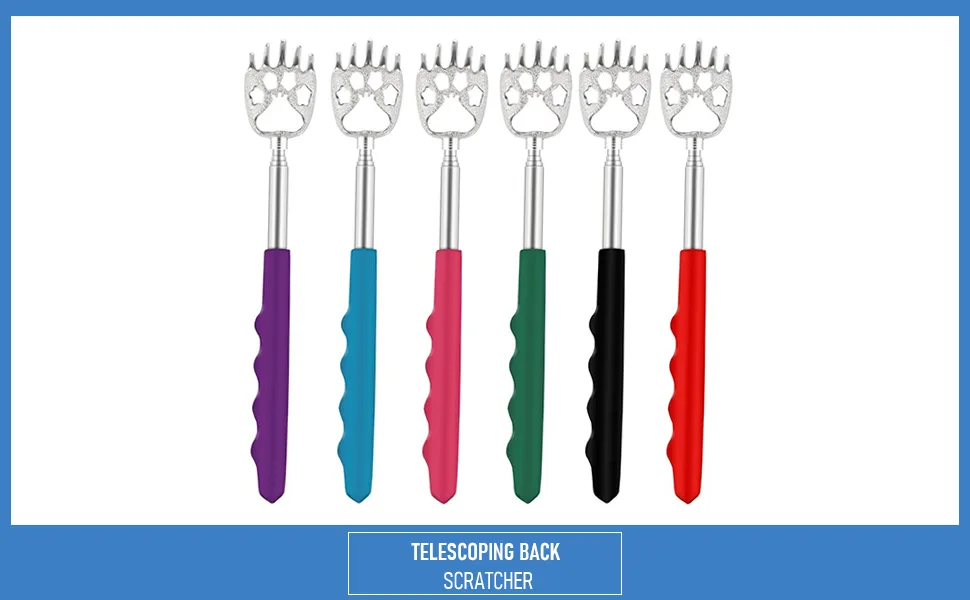 6 Pack Telescoping Back Scratcher - Bear Claw Back Scratchers - Portable Extendable Backscratcher with Rubber Handles in Black, Blue, Green, Purple, Red, Pink Color - product information 1