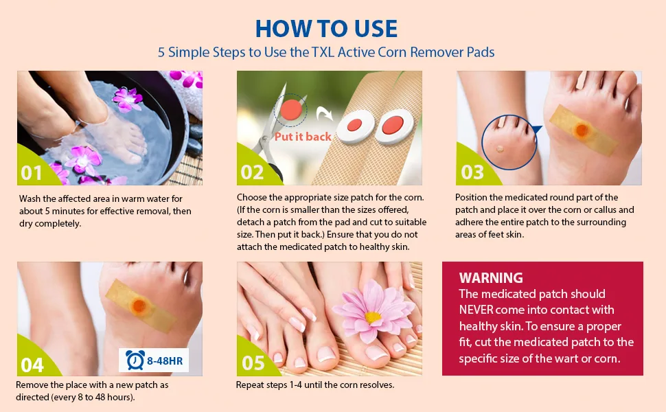 TXL Active Feet Corn Remover, Toe Corn Remover, 30 Pack, Remove Corns Fast, One Step Corn Removers for Feet and Toe, Cushioning Protection Against Shoe Pressure, 30 Pack - Corn