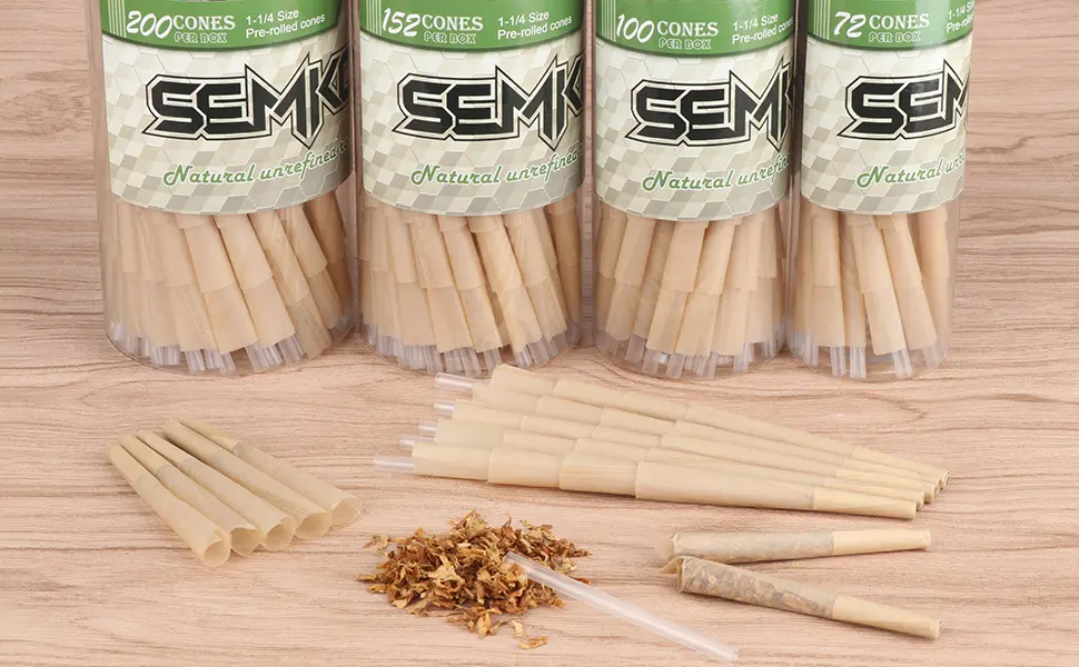 SEMKONT 1-1/4 Rolling Papers Pre Rolled Cones | 72 Pack | Natural Pre Rolled Rolling Paper with Tips | Easy to Use and Convenient 72 pcs - pre-rolled