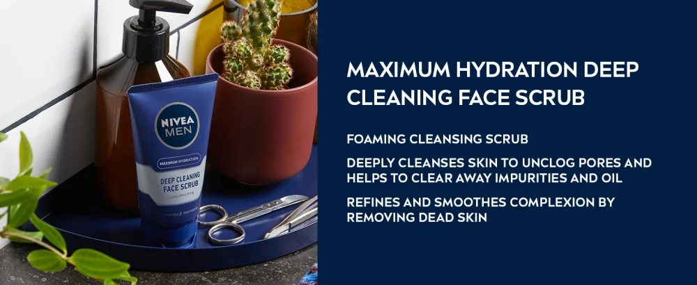 NIVEA MEN Maximum Hydration Deep Cleaning Face Scrub With Aloe Vera, 3 Pack of 4.4 Oz Tubes - cetaphil face wash, acne face wash, face massager, face care, face exfoliator, exfoliating face wash