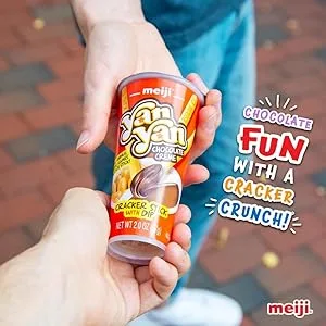 Meiji Yan Yan Dipping Sticks, Strawberry Crme - 2 oz, Pack of 10 - Cracker Sticks with Fun Animals Phrases - yan yan crispy cracker sticks with chocolate creme dip snack for kids and families