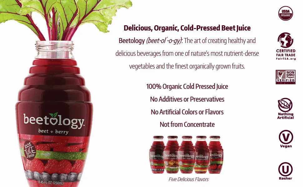Beetology Organic Beet, Lemon and Ginger Juice 8.45oz (6 Pack) Lemon Ginger - beet juice