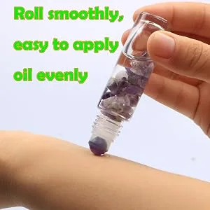 10ml Roll On Bottle With Gemstone Rollerball&Crystal Chips Inside,10 Packs Glass Roller Bottles Essential Oil Sample Bottles(Bamboo Lids) - product information 3