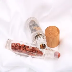10ml Roll On Bottle With Gemstone Rollerball&Crystal Chips Inside,10 Packs Glass Roller Bottles Essential Oil Sample Bottles(Bamboo Lids) - product information 4