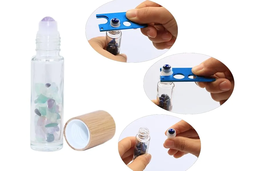 10ml Roll On Bottle With Gemstone Rollerball&Crystal Chips Inside,10 Packs Glass Roller Bottles Essential Oil Sample Bottles(Bamboo Lids) - product information 6