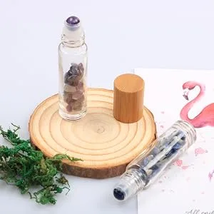 10ml Roll On Bottle With Gemstone Rollerball&Crystal Chips Inside,10 Packs Glass Roller Bottles Essential Oil Sample Bottles(Bamboo Lids) - product information 8