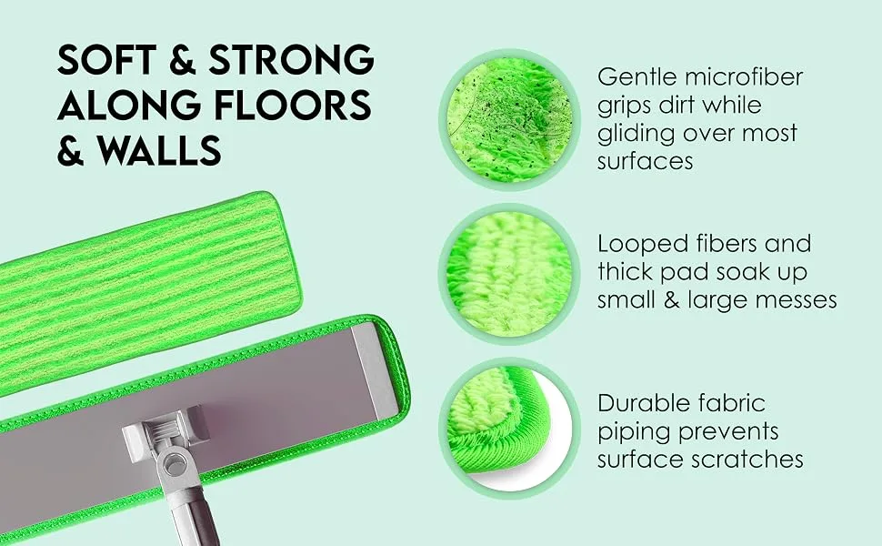 Microfiber Mop Pads 4 Pack - Reusable Washable Cloth Mop Head Replacements Best Thick Spray Wet Dust Dry Flat Velcro Attachment 18" Inch - Cleaning Refill Fits Bona, Bruce, Rubbermaid, Libman + More - soft and strong