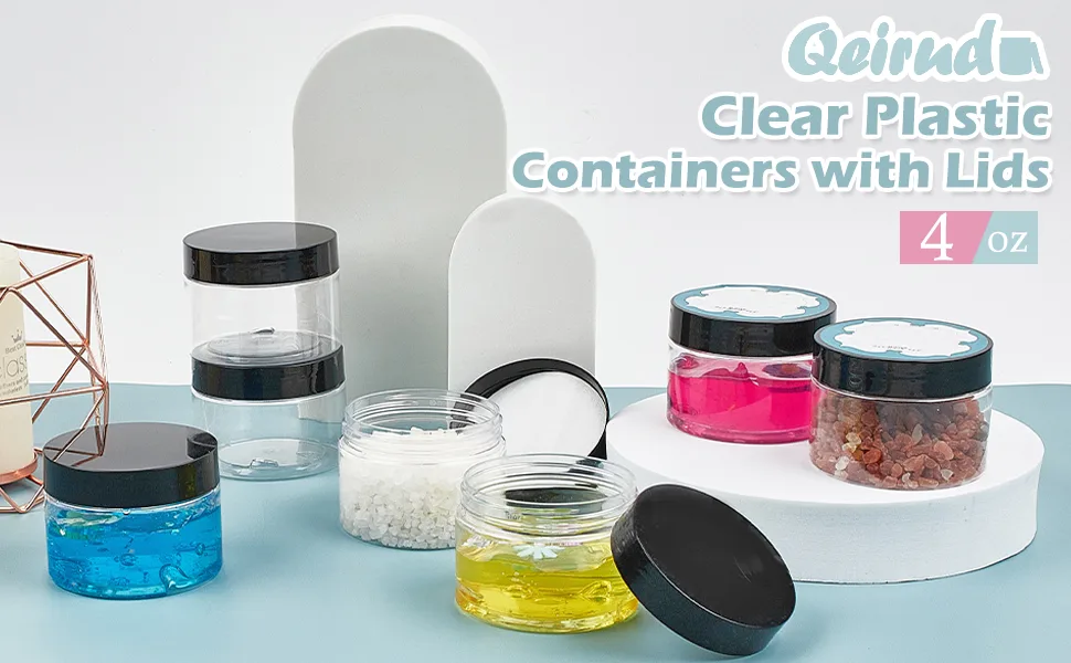 Qeirudu 4 oz Plastic Jars with Lids, 24 Pack Empty Clear Round Plastic Containers with Lids and Labels, Refillable Body Butter Containers for Cosmetic, Sugar Scrubs, Lotion, Creams - plastic jars with lids