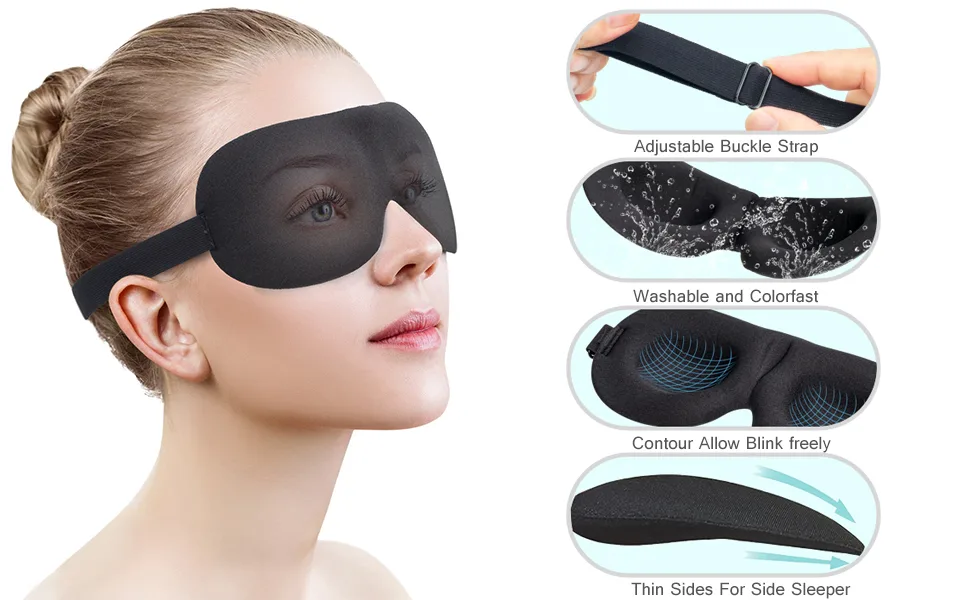 YIVIEW Sleep Mask Pack of 3, Upgrade 100% Light Blocking 3D Eye Masks for Sleeping, Ultra-Thin Sides for Side Sleeper, Blindfold for Men Women Black & Blue & Purple - - Relax in any time, ideal for naps or travel.