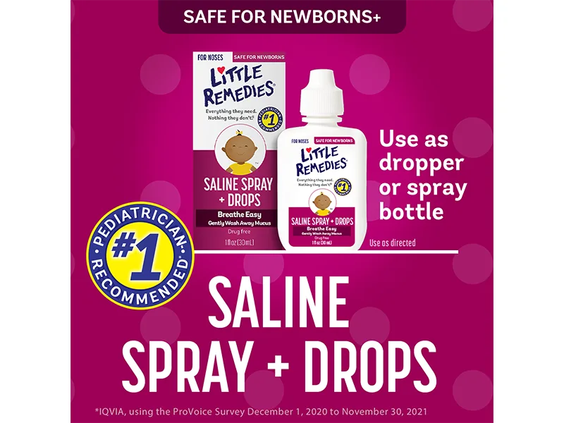 Little Remedies Saline Spray and Drops, Safe for Newborns, 0.5 fl oz, 3 Pack 0.5 Fl Oz (Pack of 3) - Saline Spray + Drops