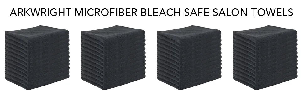 Arkwright Bleach Safe Salon Towels (16x27, 24 Pack) - Microfiber Bleach Proof, Bleach Resistant Towels - black salon towel, black barber towel