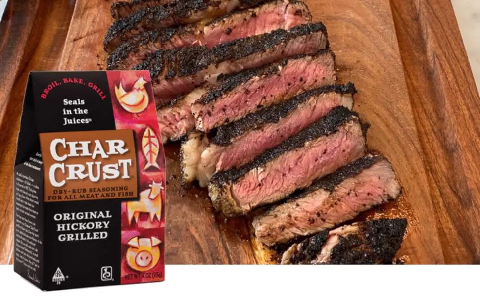 Char Crust Dry-Rub Seasoning, Original Hickory Grilled, 4 Ounce (Pack of 6) - Char Crust Steak with Original Hickory Grilled