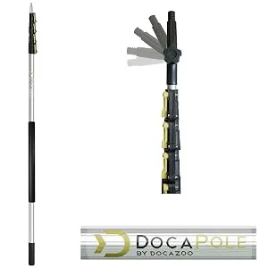 DocaPole Cleaning Kit with 7-30 Foot (36 ft Reach) Telescoping Extension Pole Includes 1 Window Squeegee & Washer, and 3 Dusting Attachments Cobweb, Microfiber Feather, and Ceiling Fan Dusters 7-30 ft (Extendable), Pack of 1 - 24 ft DocaPole extension pole with hinge tip adapter telescopic pole telescoping pole dusting duster