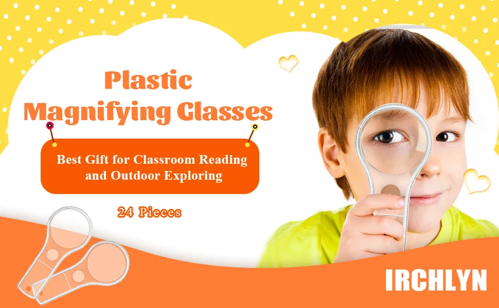 24 Pack Plastic Magnifier, Mini Magnifying Glass 5X and 15X Handheld Reading for Kids Home, Classroom, Outdoor Science Observation Hand Lens IRCHLYN - magnifying glasses