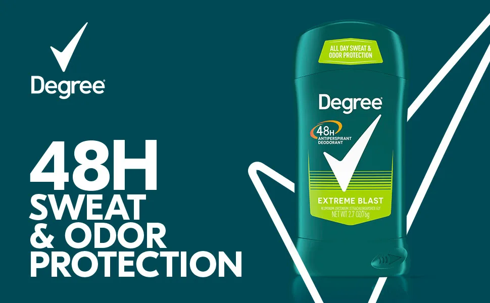 Degree Men Antiperspirant Deodorant 48-Hour Sweat & Odor Protection Extreme Blast Antiperspirant For Men 2.7 oz, Pack of 6 - Degree Men Extreme Blast Antiperspirant Deodorant Stick