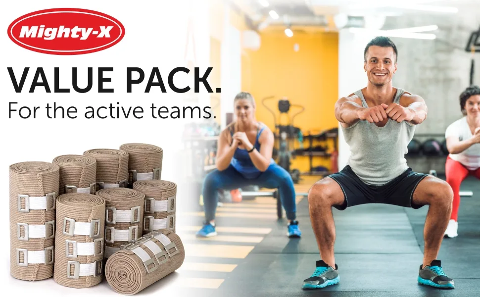 Premium Elastic Bandage Wrap - 8 Pack + 24 Extra Clips - Durable Compression Bandage (4X - 3 inch, 4X - 4 inch Rolls) Stretches up to 15ft in Length - compression bandage elastic bandage wrap compression wrap ankle wrap for sprain compression tape