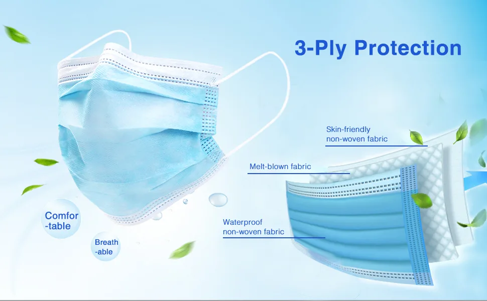 100 Pack Medical Disposable Face Masks for Protection, 3 Layers Safety Face Masks For Adults Daily Use - FACE MASK