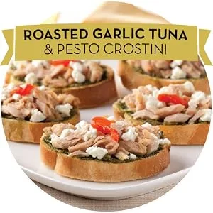 StarKist E.V.O.O. Solid Yellowfin Tuna in Extra Virgin Olive Oil - 4.5 oz Can (Pack of 4) - Roasted Garlic Tuna and Pesto Crostini