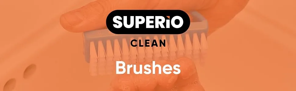 Superio Stiff Nail Brush Cleaner with Handle 3 Pack, Durable Scrub Brush, Clean Toes, Fingernails- Hand Scrubber- All-Purpose Cleaning Brush for Home, Kitchen, Work- Stiff Bristles, Easy to Use - Superio Brushes logo