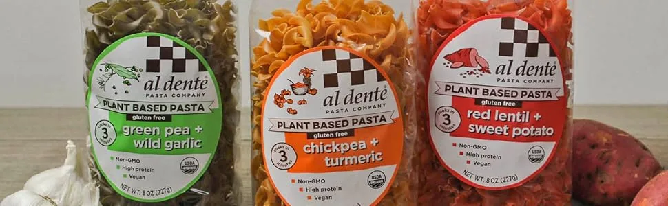 Al Dente Plant Based Pasta Green Pea + Wild Garlic, 8 Ounce (Pack of 6) - Group
